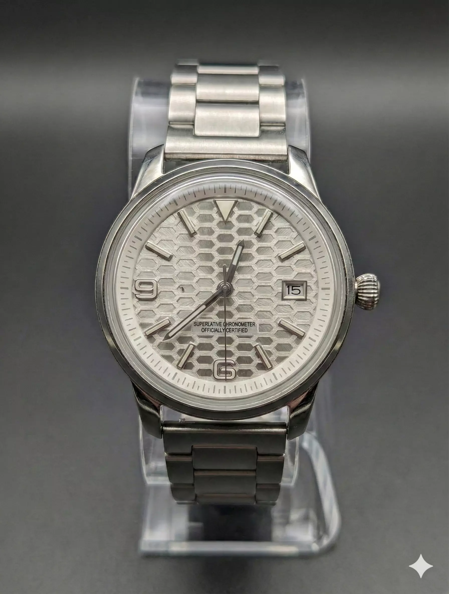 Kontinuum – Wabenmuster-Zifferblatt mit Glasboden